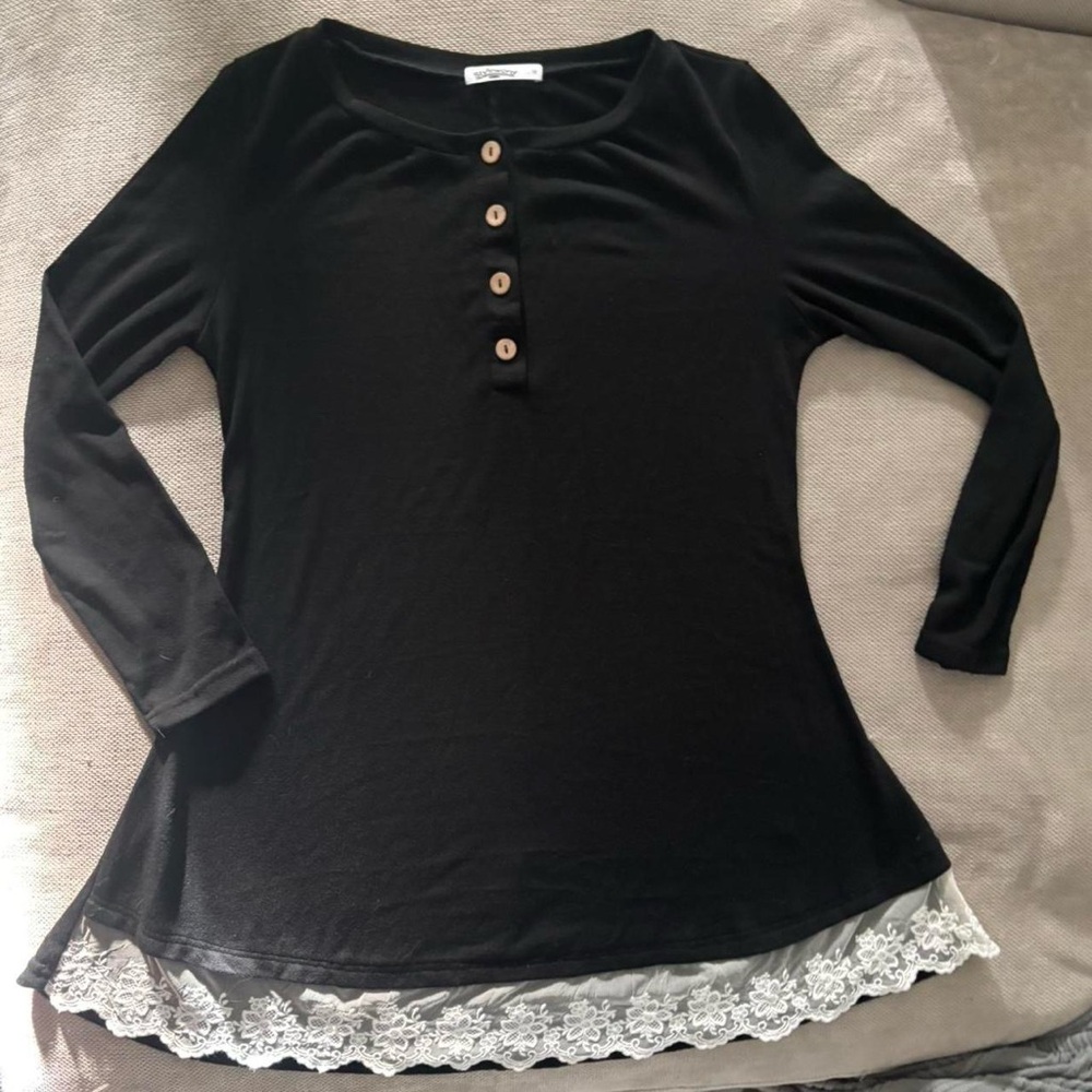 styleword black long sleeve with lace trim